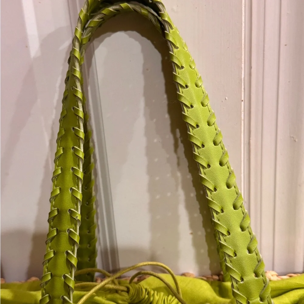 Green and Tan Beach Tote with Sturdy Handles